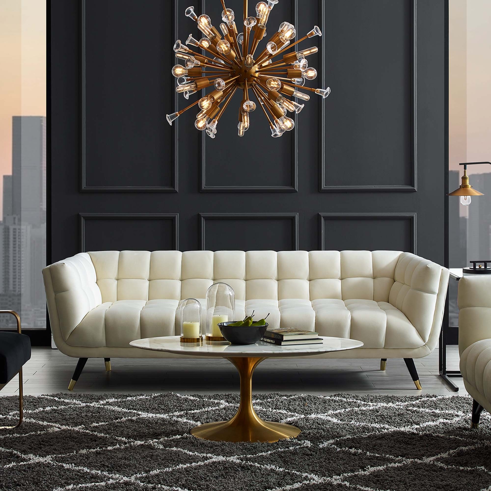 Modway Adept Performance Velvet Sofa in Ivory