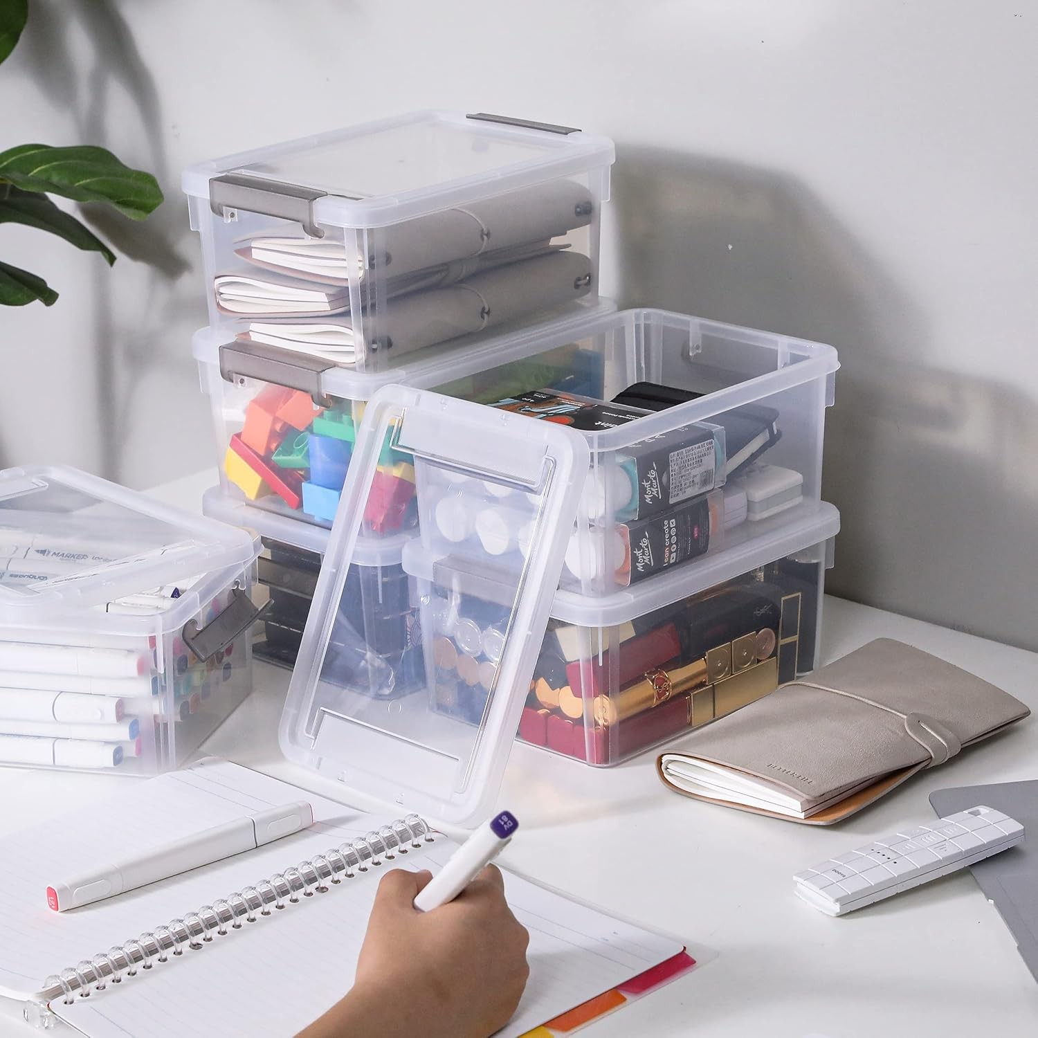 3.2 Qt Clear Storage Bins with/ Lids Stackable Organizer 6 Pack