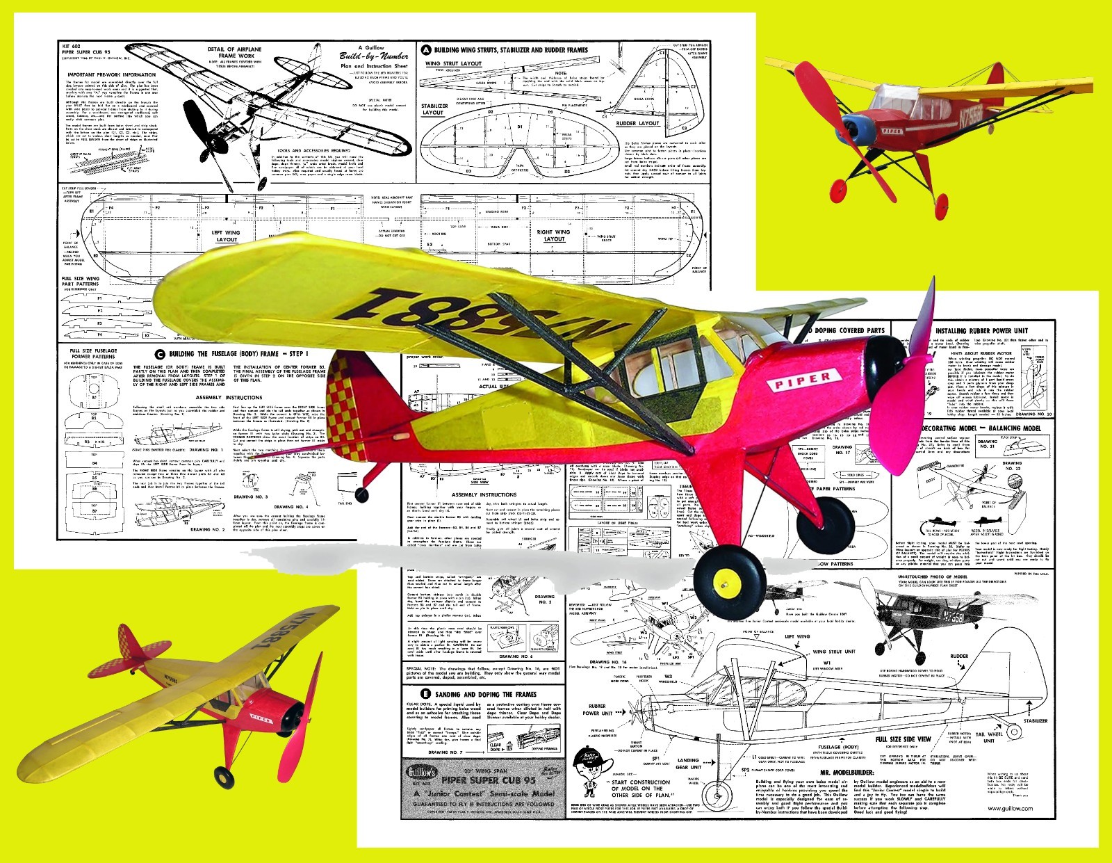 Guillows Model Airplane Plans (FF): Piper Super Cub 95 20" Scale RP'ed #602