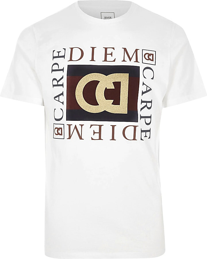 River Island Toddler Boys White Carpe Diem Embroidered Print T-Shirt