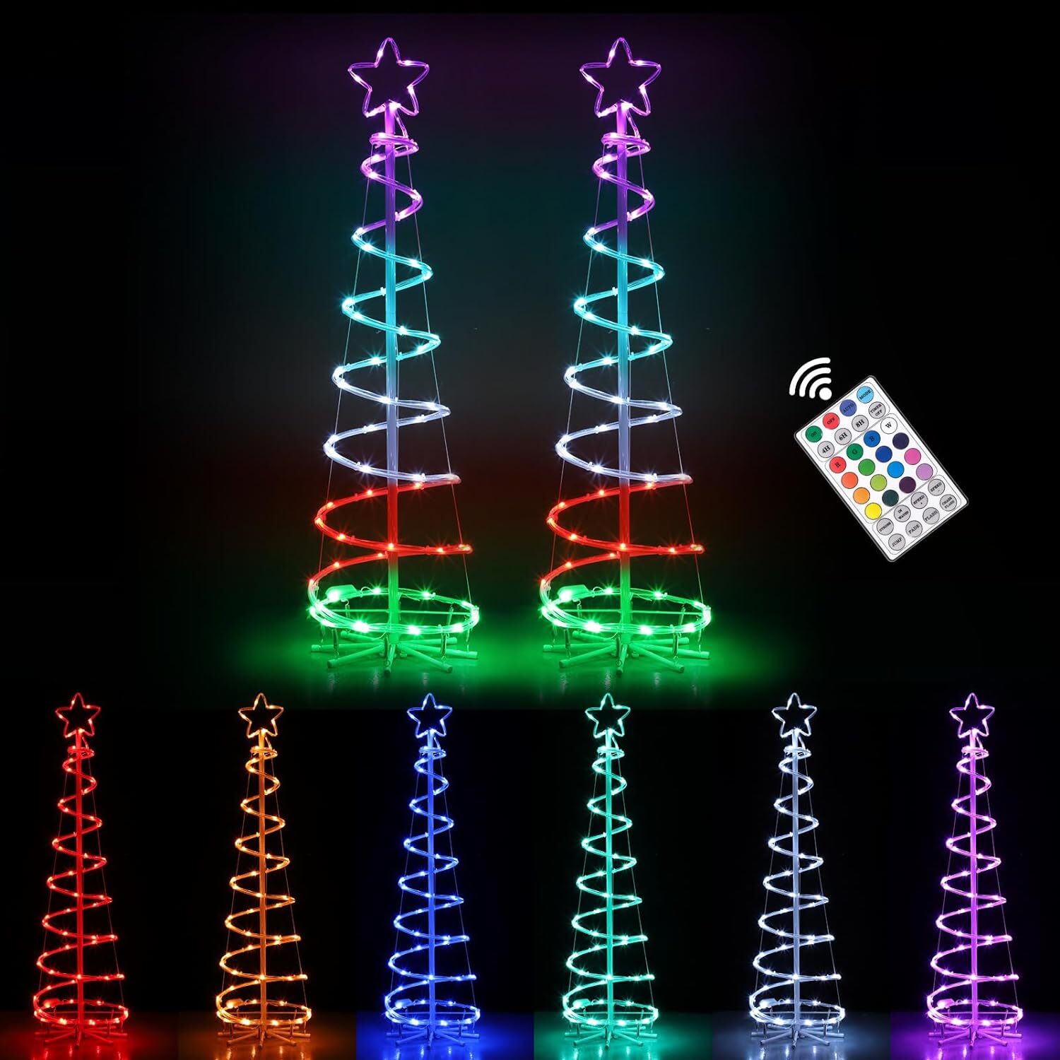 2 Pack 4FT LED Lighted Artificial Spiral Xmas Tree Yard Garden Decor Fairy Light