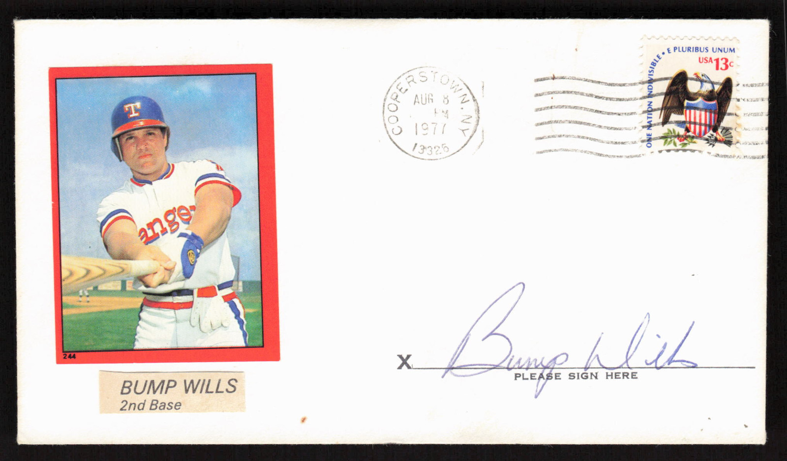 BUMP WILLS Signed Pasted on Baseball Photo FDC Envelope Cachet Rangers Auto