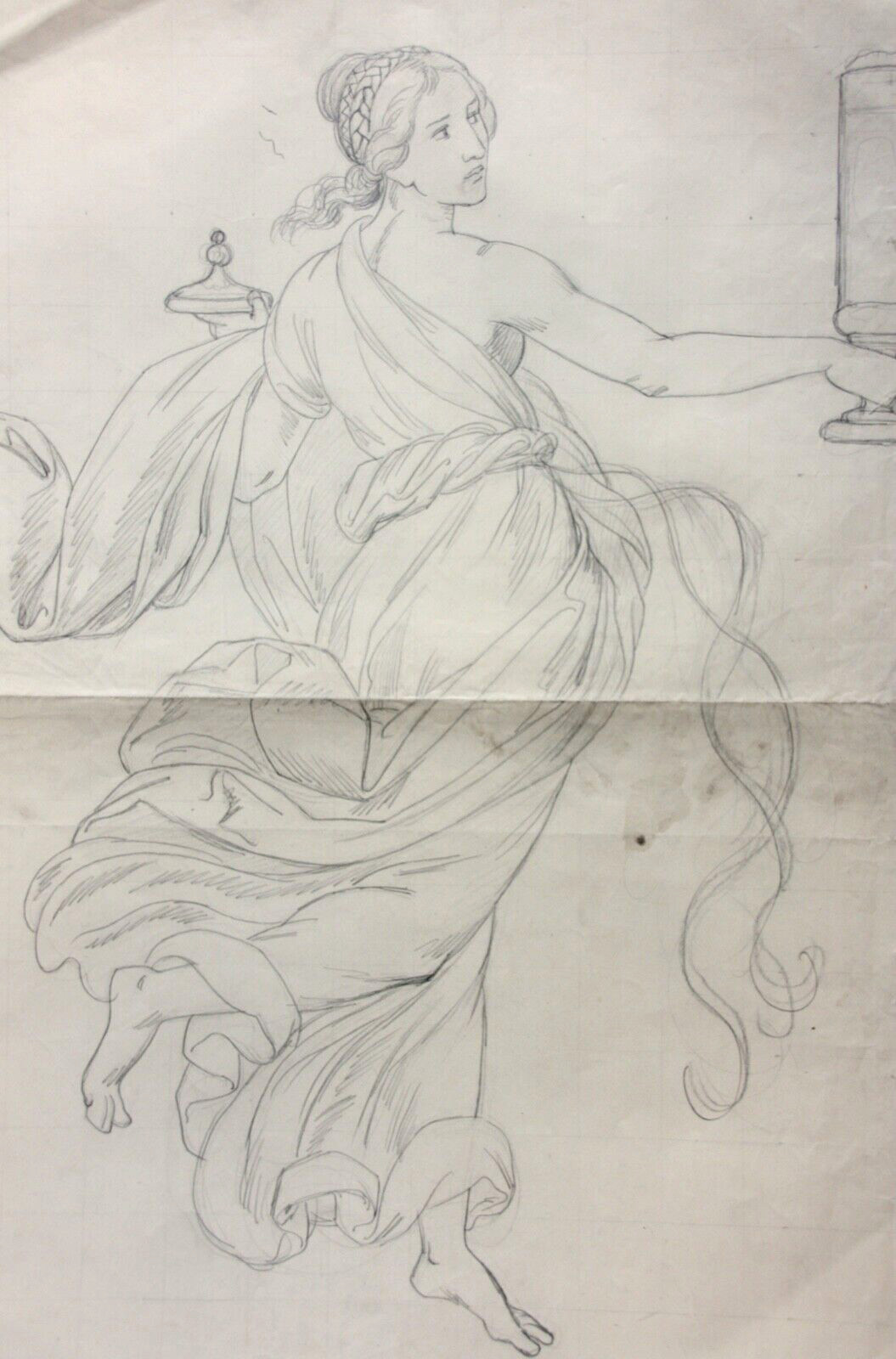 Female Allegory, Dancer, Classicist Drawing Squared 19th century