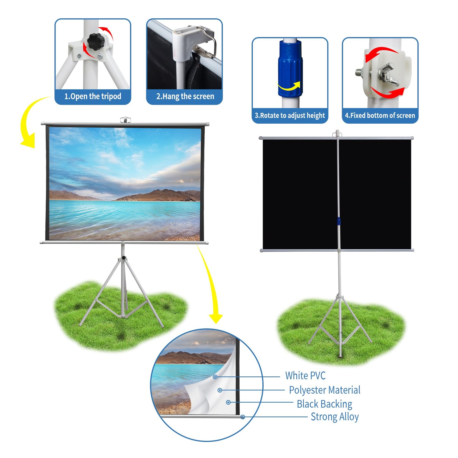 60 Inch Projector Screen Portable with Stand & Carry Bag, 4:3 Aspect Ratio
