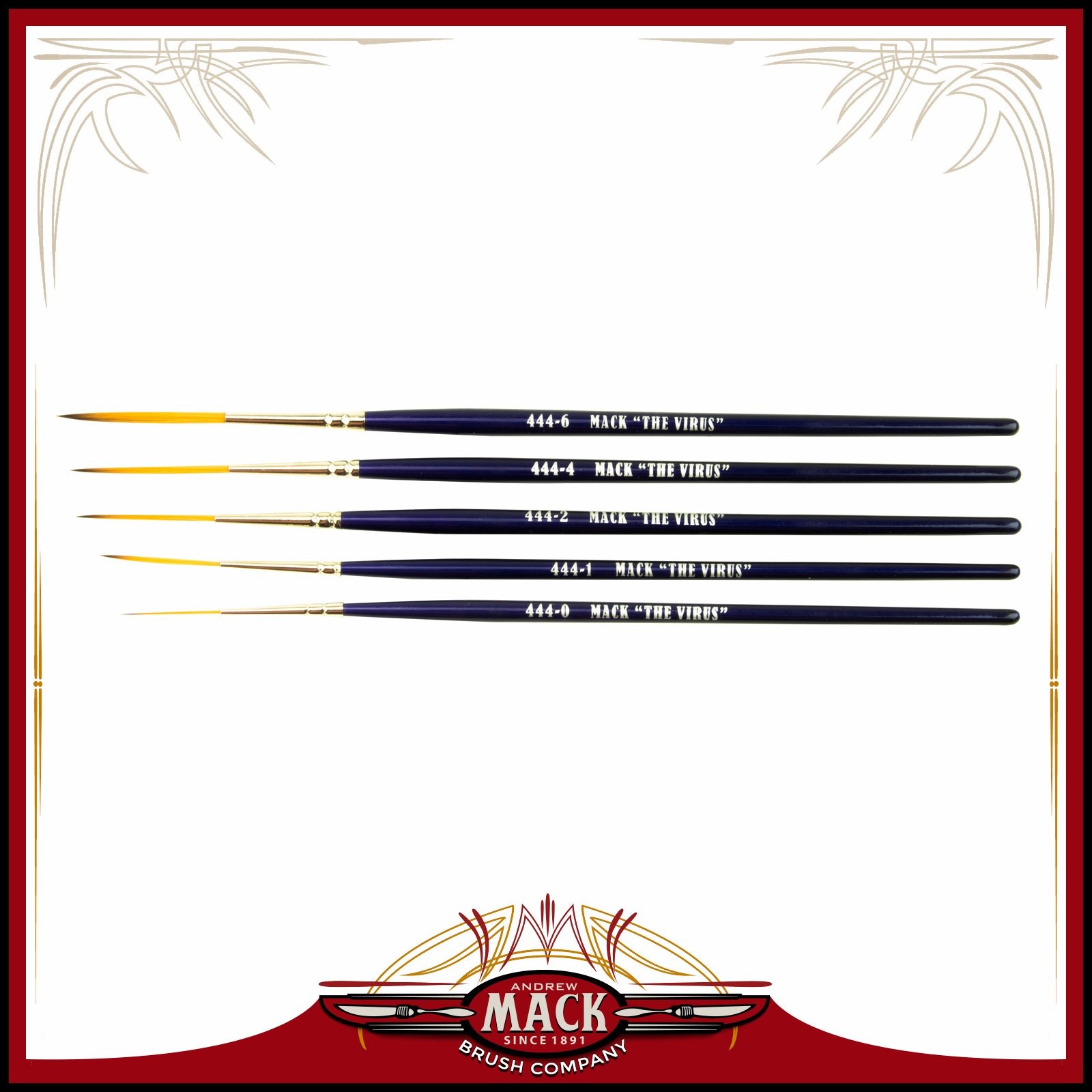 Andrew Mack Virus Series 444 Set Sizes 0-6 Scrolling Taklon Script Brush