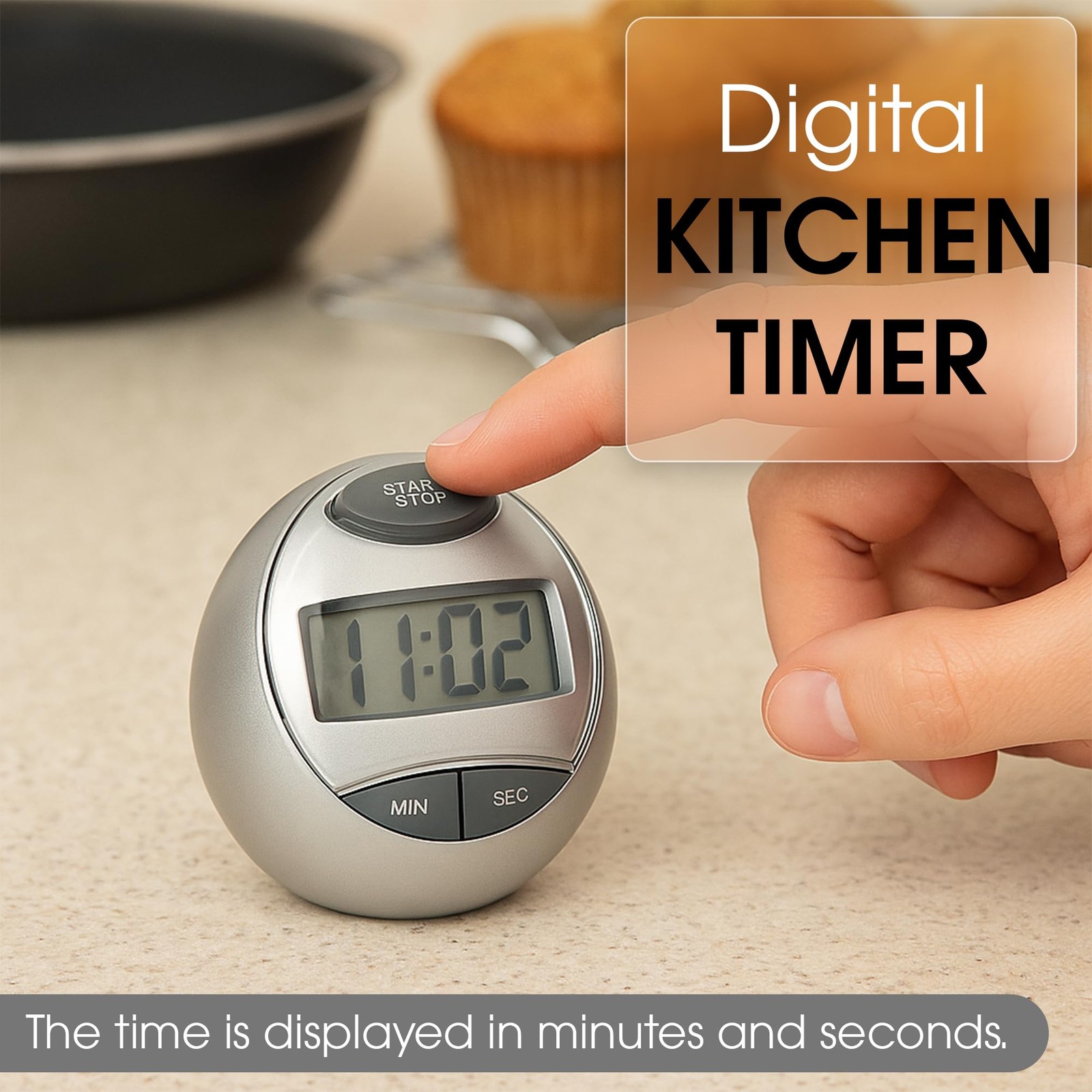 Digital Kitchen Timer Magnetic – Loud Alarm Countdown Timer & Stopwatch, Larg...