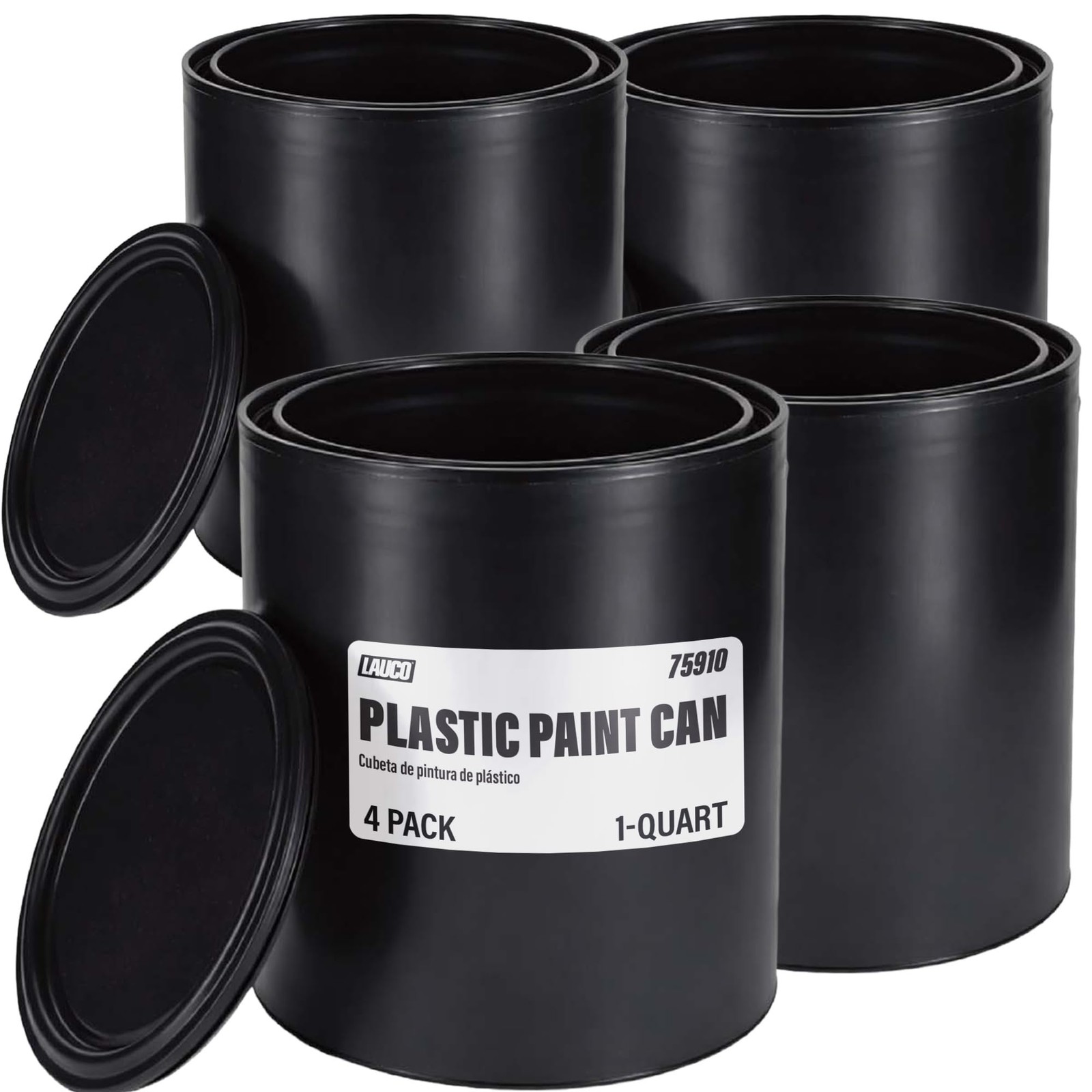 Plastic Paint Can Bucket 1QT Pack of 4 w/Lid, Triple Lock Airtight Seal,