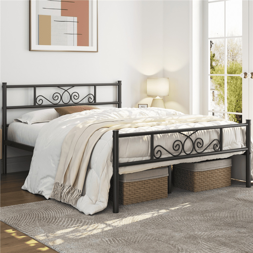 Scroll Metal Platform Bed Adult Black Full Modern