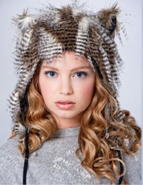 deLux animal HAT fleece LINED ears ADULT cave girl Halloween fur feather costume