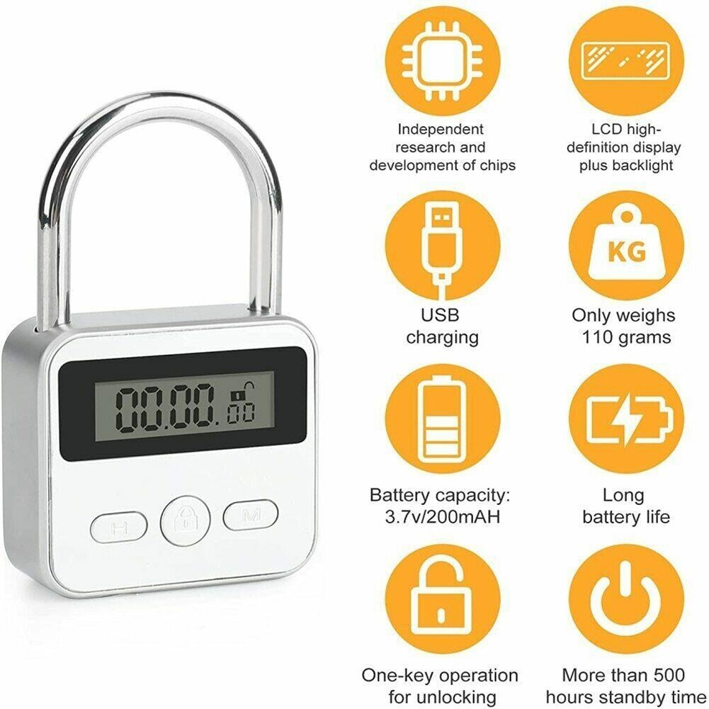 For Metal Timer Lock Time Lock USB Rechargeable 99 Hours Max Digital