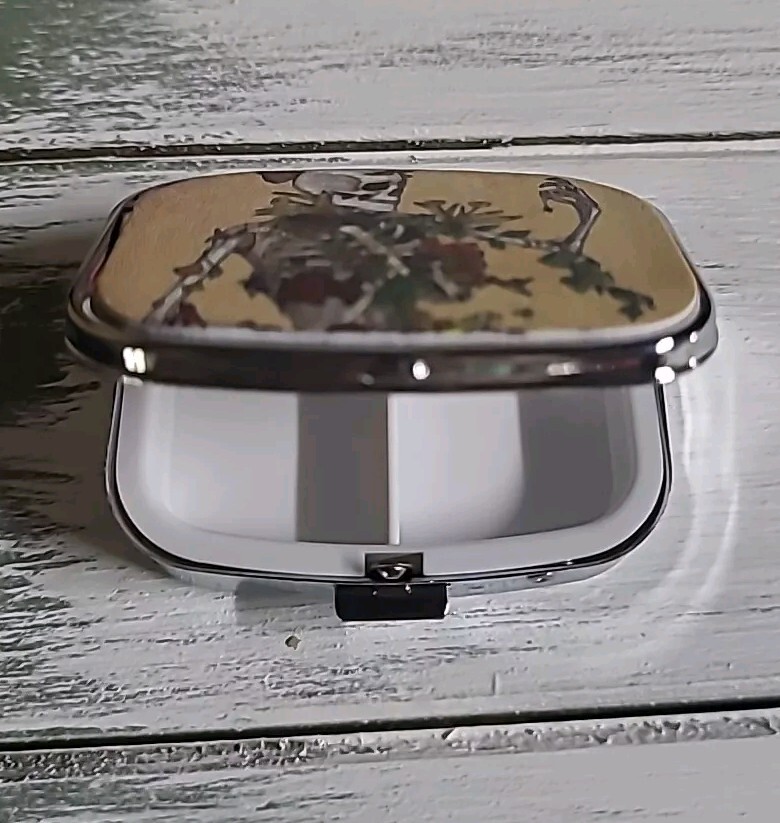 Skeleton Pill Box Decorative Case ,Metal Travel gift organizer.