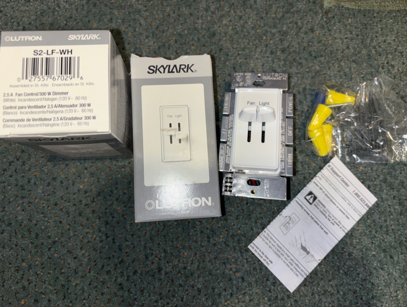 (2) Lutron S2-LF-WH Skylark 2.5 Amp Fan Controls / 300W Dimmer for Incandescent