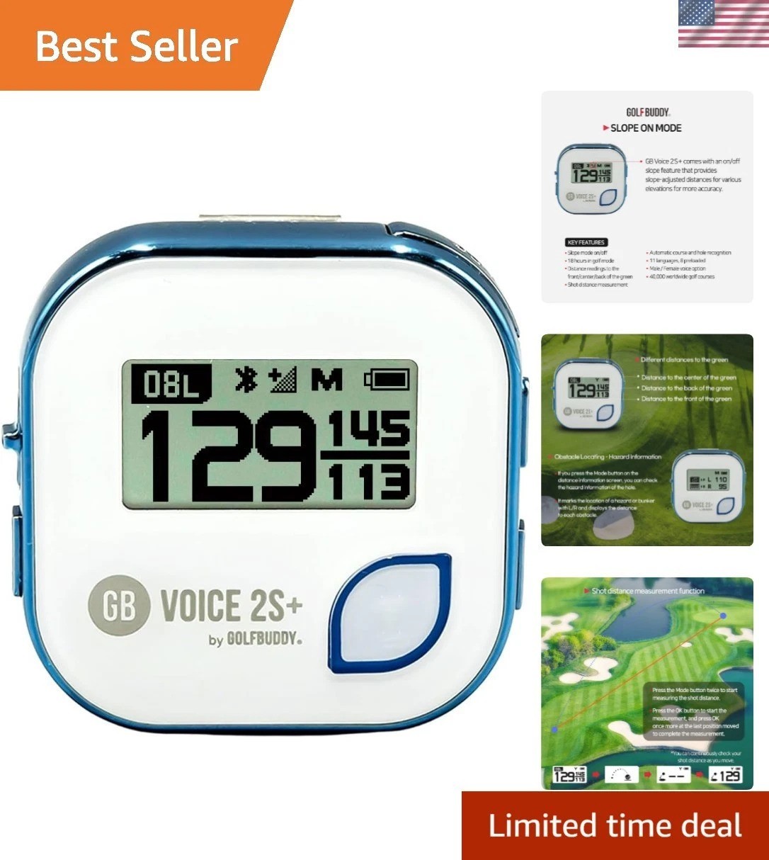 Voice 2S+ Talking GPS Rangefinder, Clip on Hat Golf Navigation, Slope Mode on...