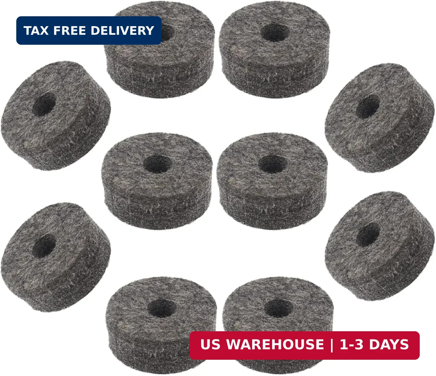 Pack of 10 Round Soft Grey Cymbal Stand Felt Washer, Drum Felts Replacement, Enh