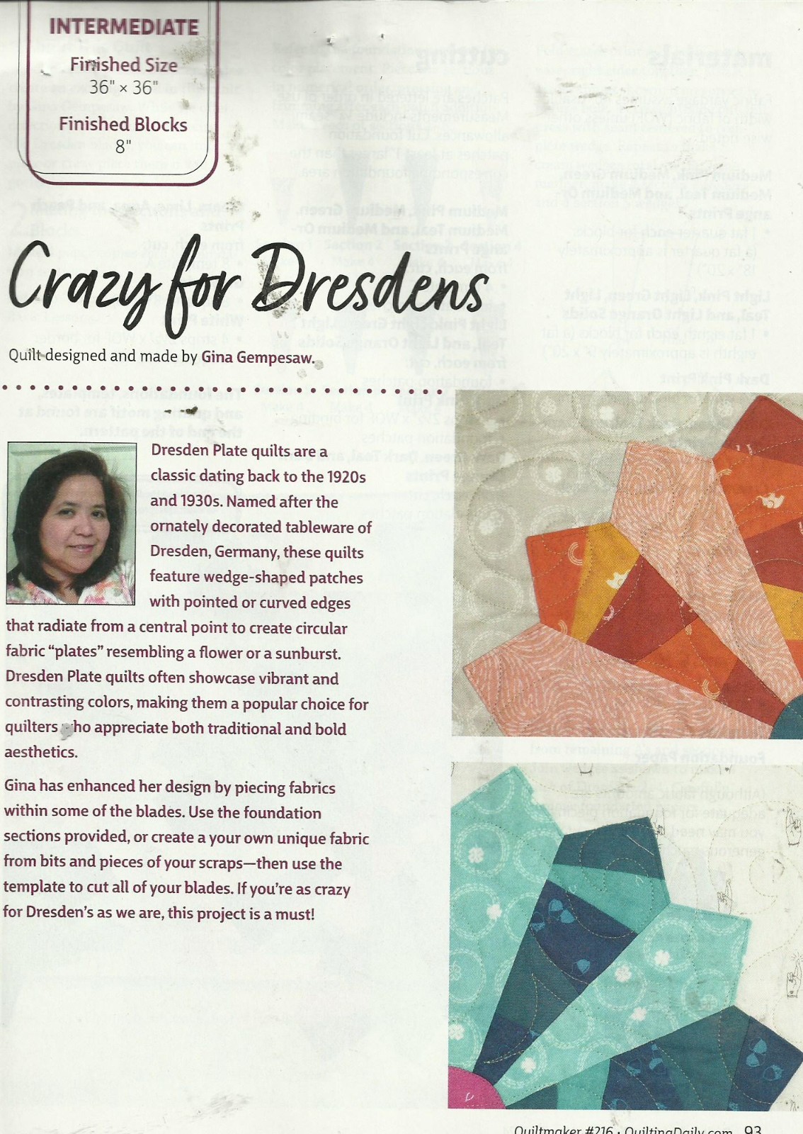 F0125 CRAZY FOR DRESDENS WALLHANGING QUILT PATTERN/INSTRUCTIONS