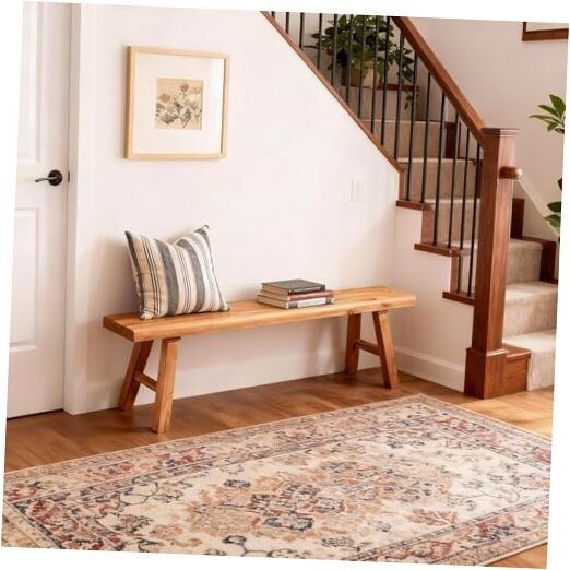 Wooden Entryway Bench Farmhouse for Bedroom End of Bed 47.2"W x 17.7"H x 10"D