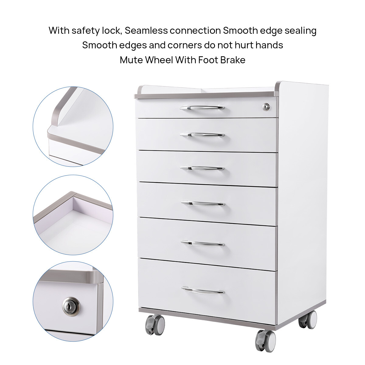5 Drawers Dental Medical Trolley Rolling Tool Cart Cabinet with Built-in Socket