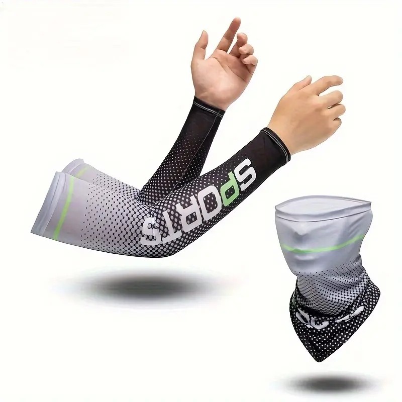1 Set UV Resistant Ice Silk Cooling Sleeves And Face Mask Scarf