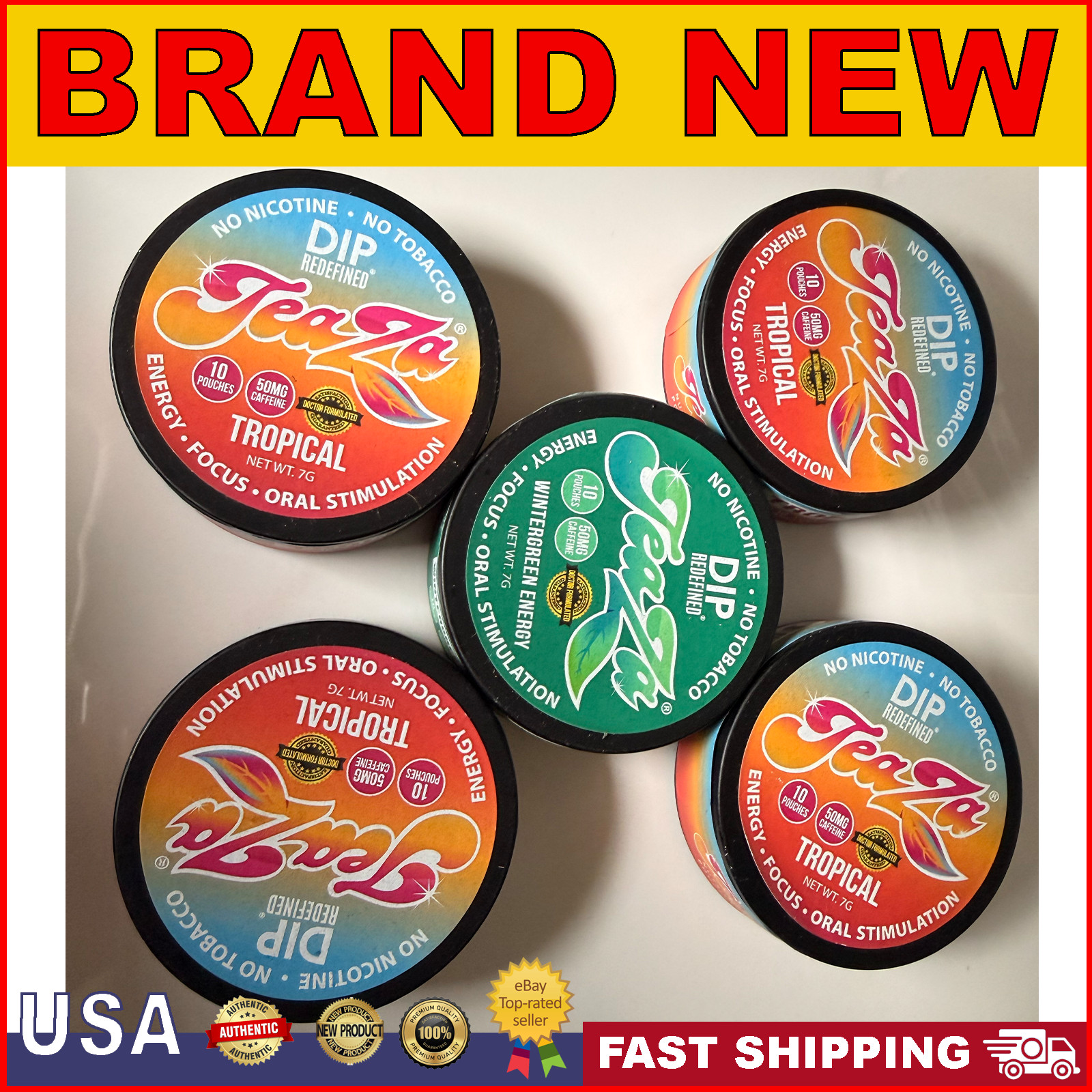 Teaza Dip Redefined 4 tropical and 1 wintergreen Energy | 10 pou & 50mg caffinen