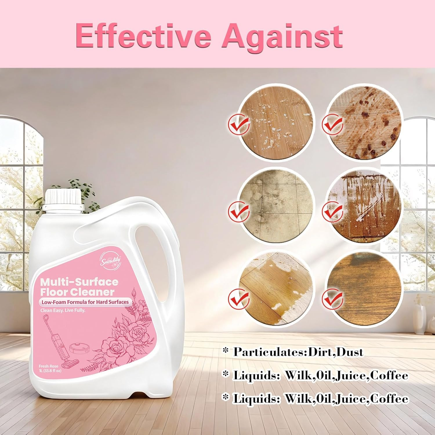 33.8 FL OZ Floor Cleaning Solution Compatible with Robot Vacuum, Residue & Strea