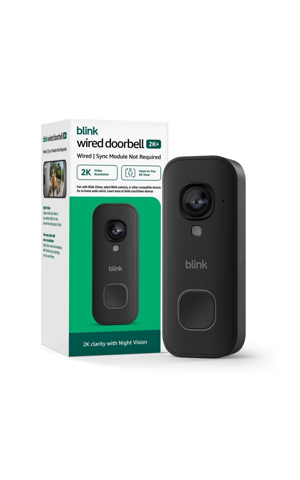 Blink Wired Doorbell 2K+ (newest model) — Head-to-Toe 2K video Black