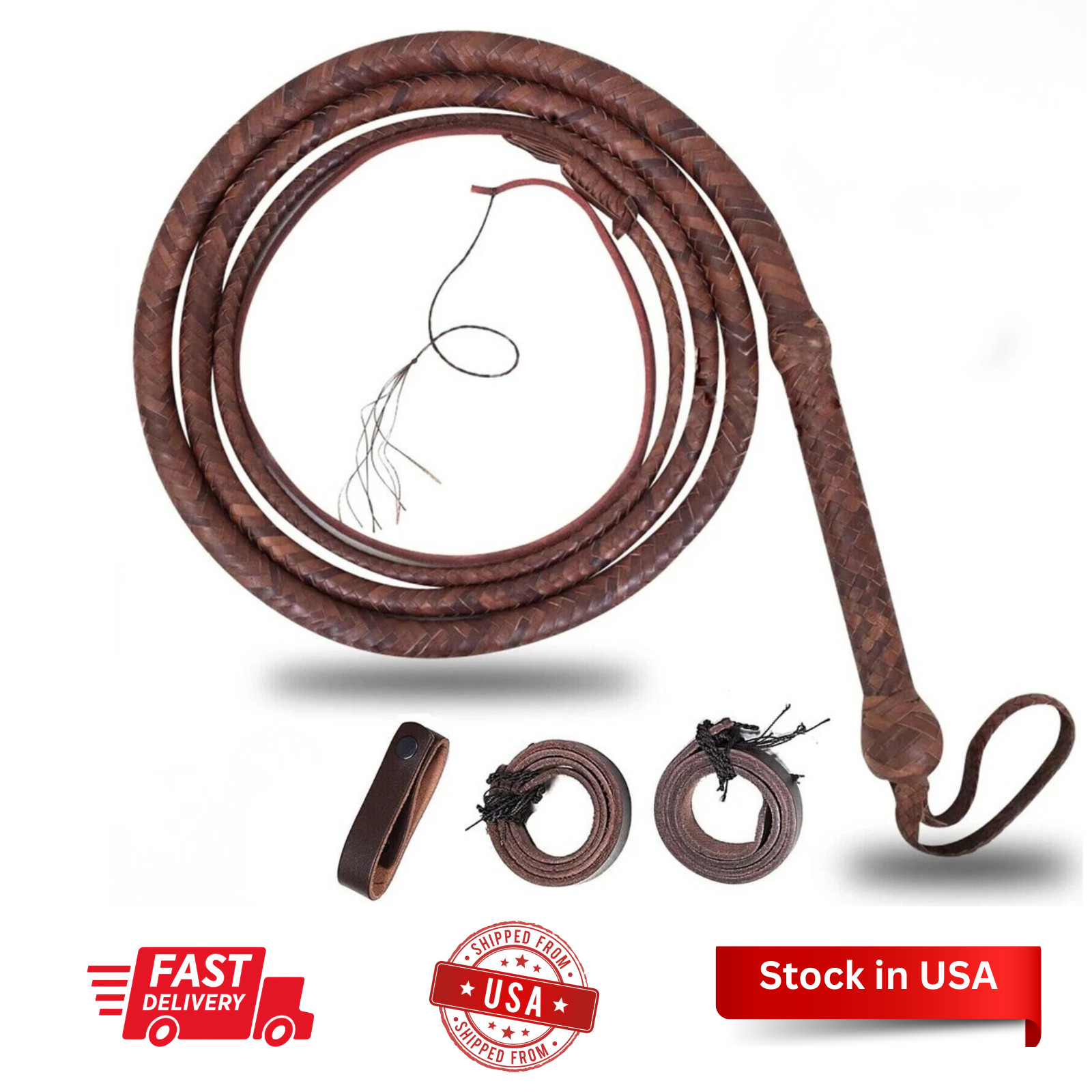 Genuine Leather Bullwhip 4to 16 Brown 12 Plait Heavy Duty Cowhide Bull Whip
