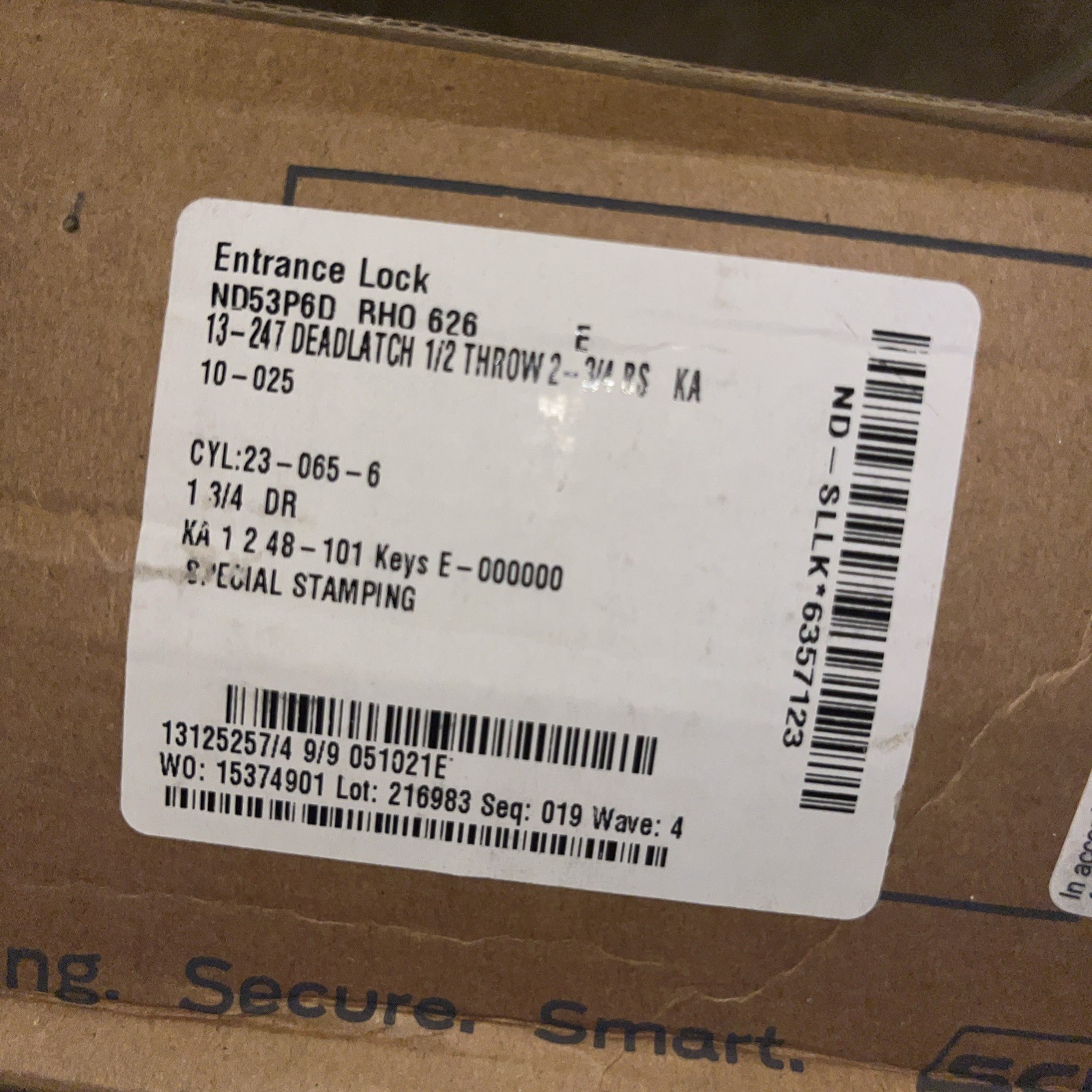 Schlage ND53PD RHO 626 Entrance Lock Cores W/Keys Included * No Control Key  *