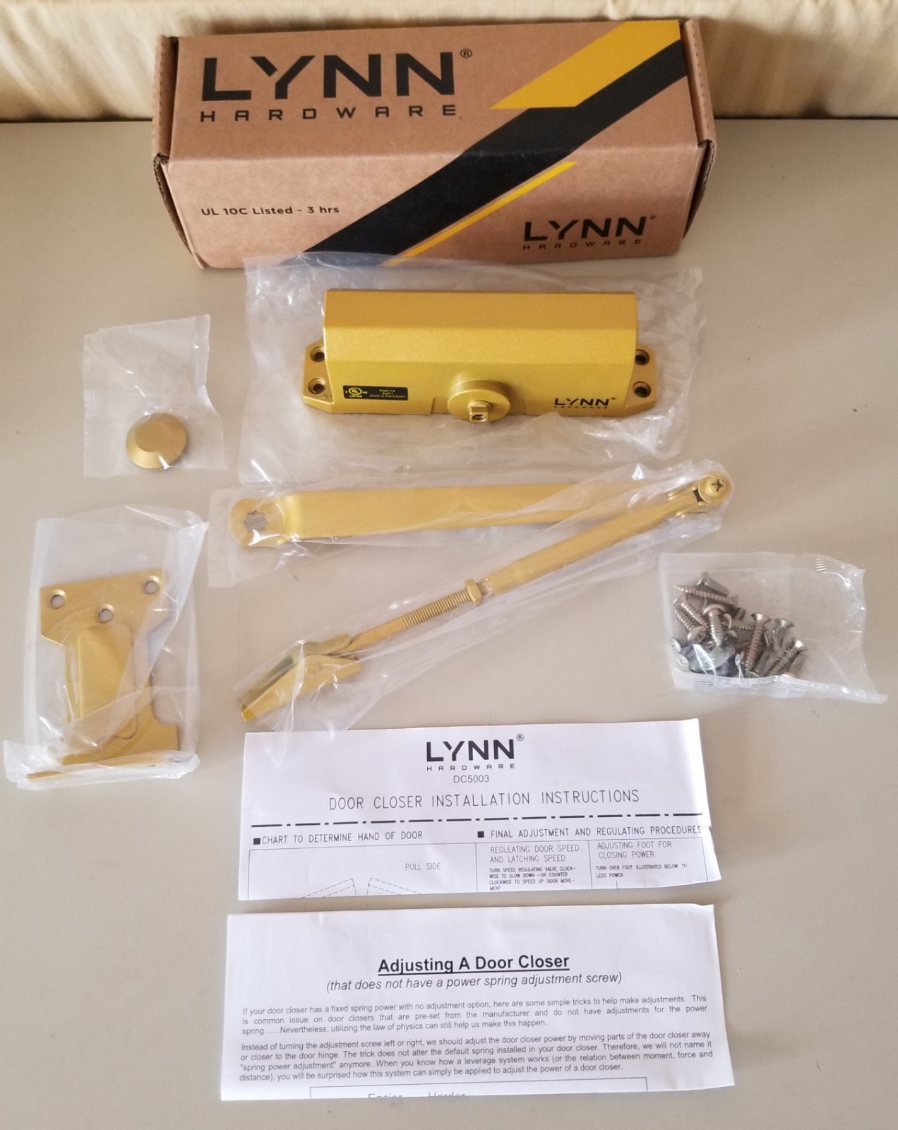 Lynn Hardware DC5003-Brass Medium Commercial Door Closer *New* [B3 99]