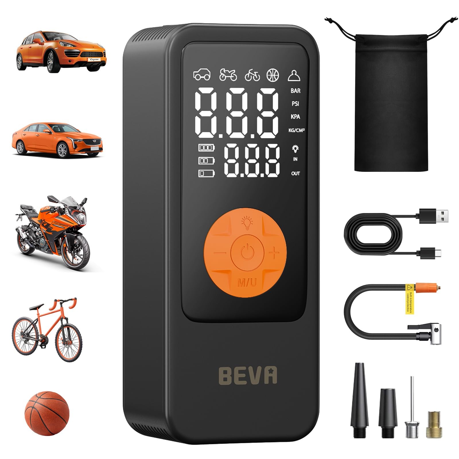 BEVA Tire Inflator Portable Air Compressor, 4X Faster Inflation Medium
