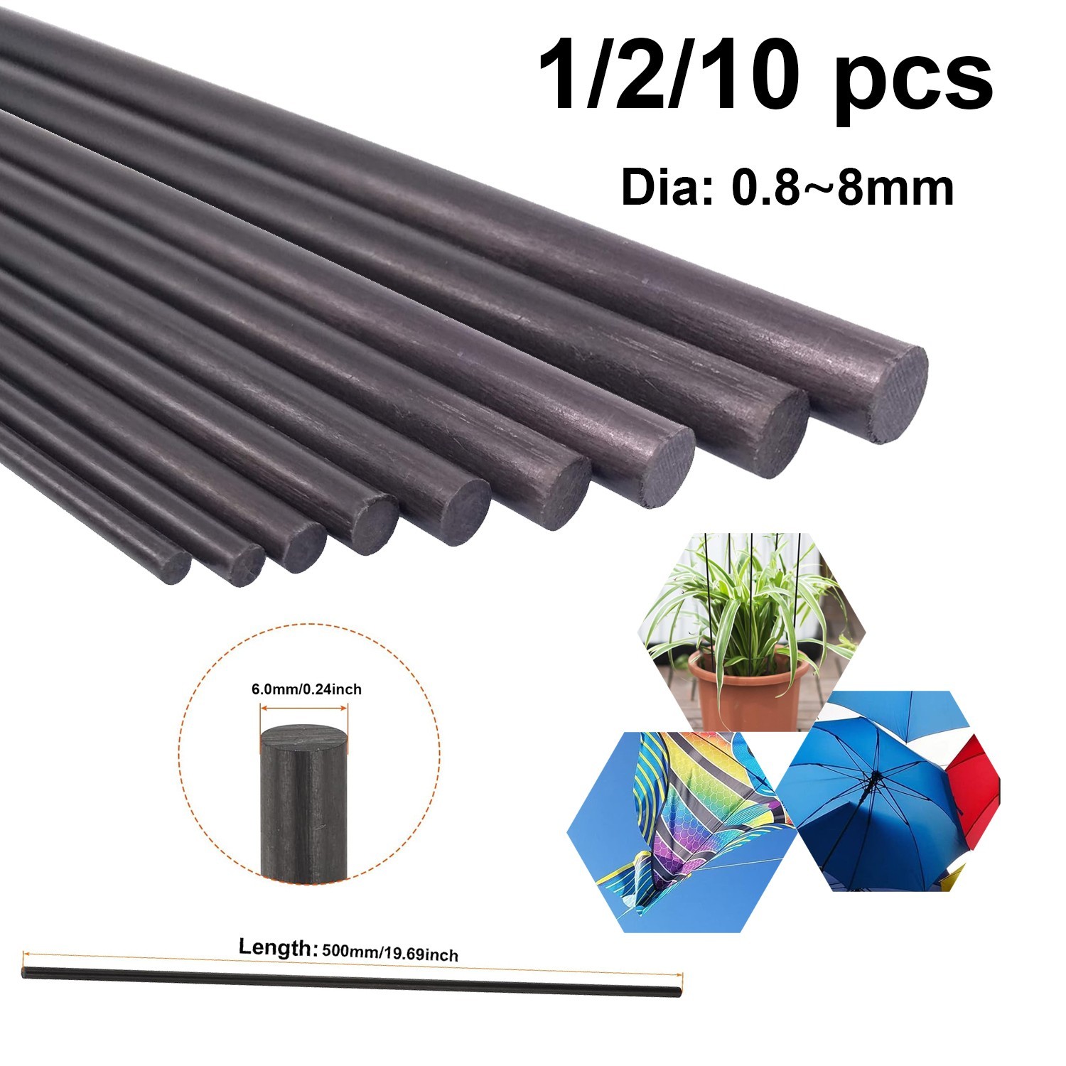Diameter 0.8-8mm Black Glass Fiber Bar Insulation Material Solids Fiberglass Rod