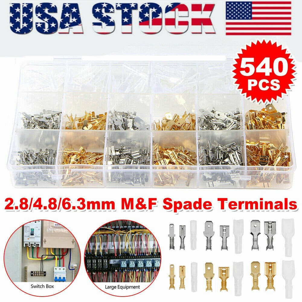 540X Spade Crimp Terminals Assortment Kit Electrical Wire Connectors Male Female