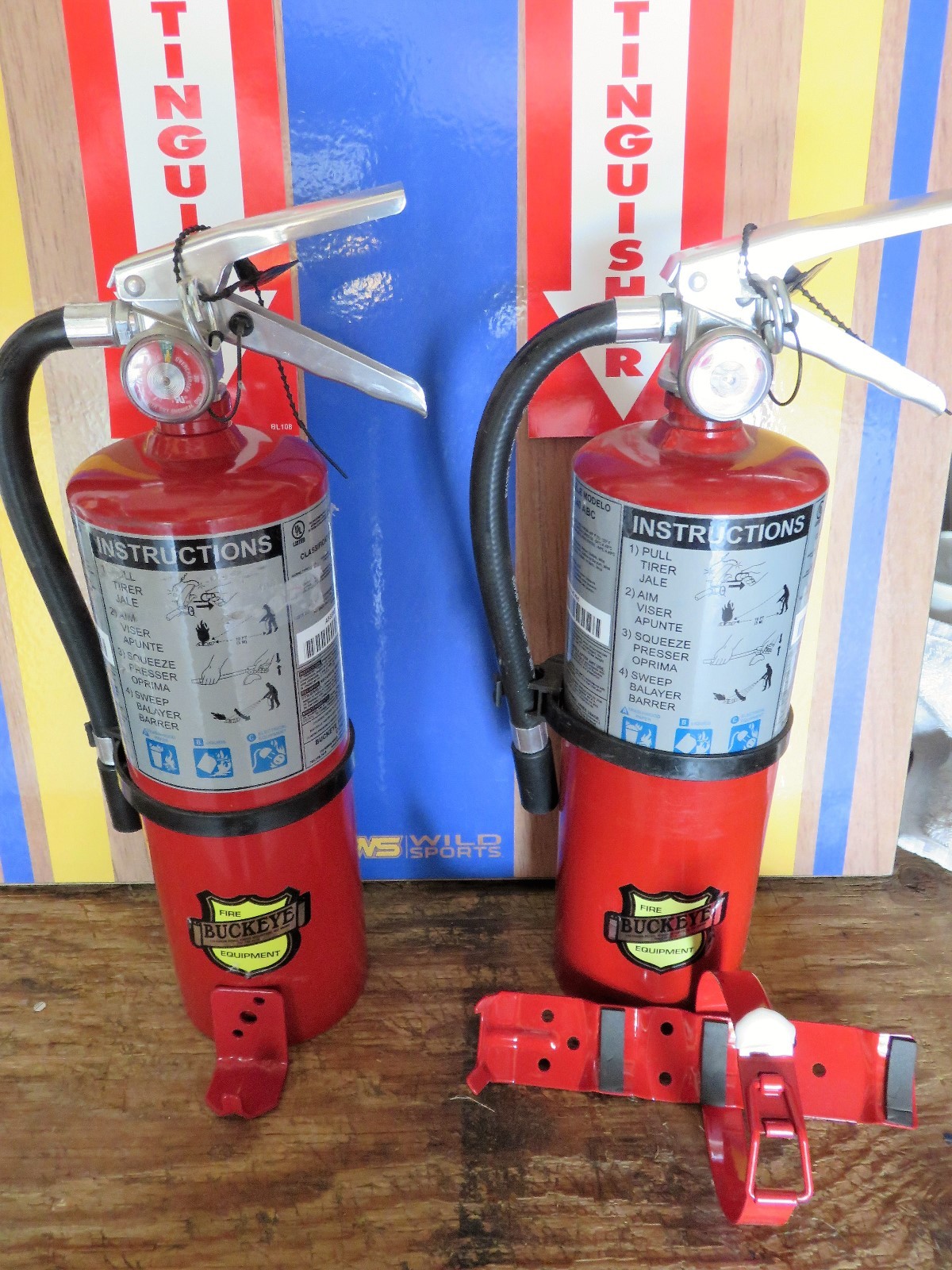 TWO NEW 2025- "BUCKEYE" 5-LB ABC FIRE EXTINGUISHERS WITH WALL & VEHICLE BRACKET