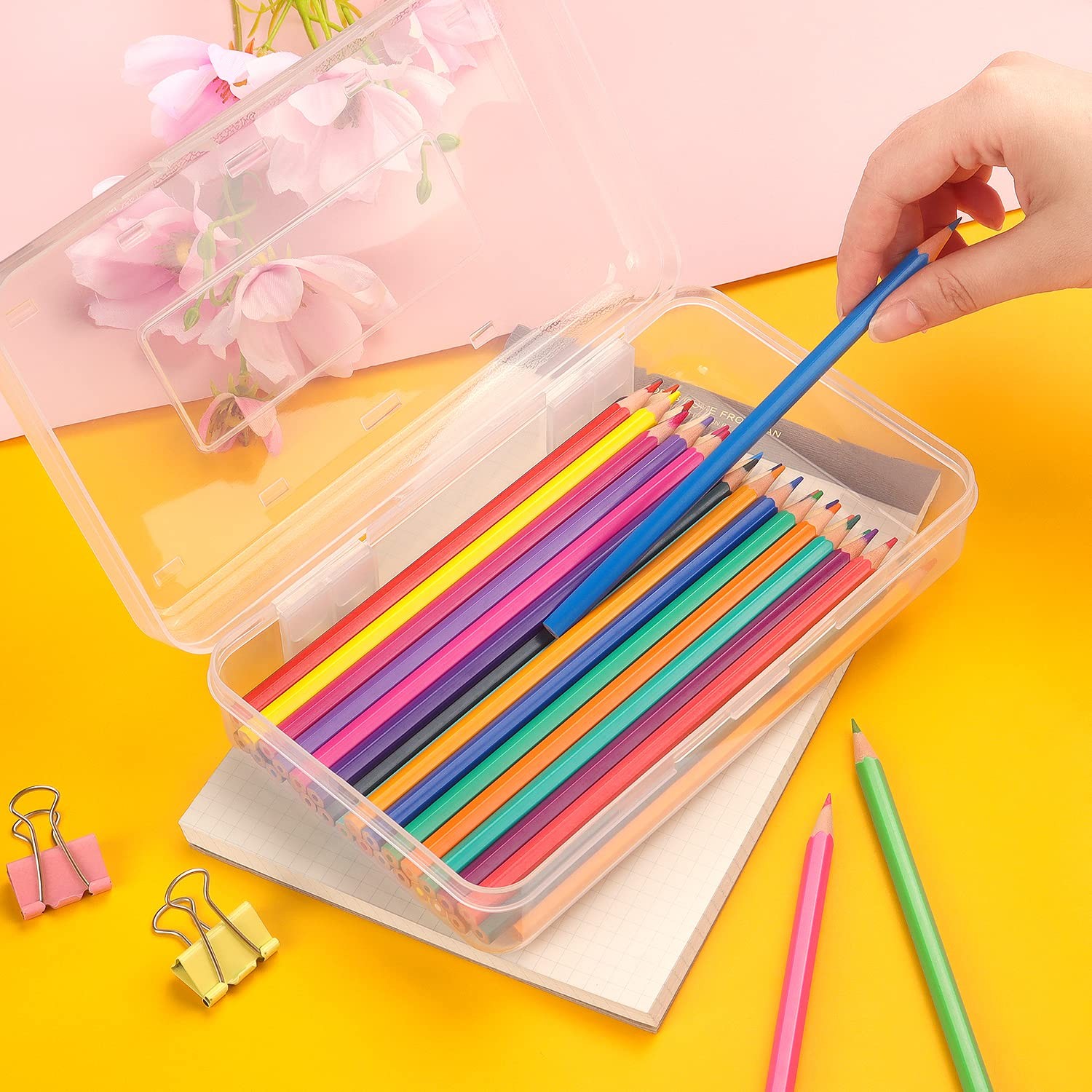 1 Pack Plastic Pencil Box Large Capacity Pencil Boxes Clear Boxes with Snap-t...
