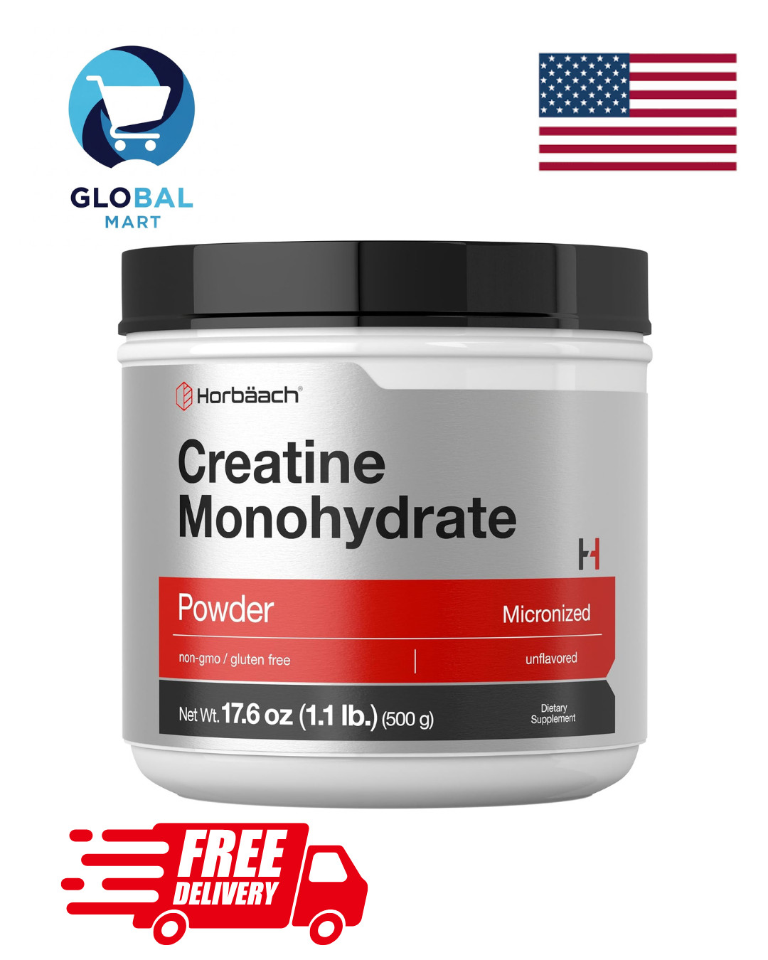 Horbäach Creatine Monohydrate Powder | 2.2lbs (35.2 oz) | Micronized and Unflavo