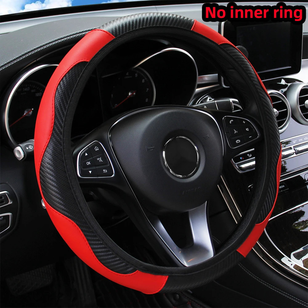 PU Carbon Fiber Leather Car Steering Wheel Cover without Inner Ring Suitable for