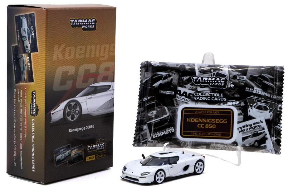 Tarmac Works GLOBAL64 White Koenigsegg CC850 W/ Tarmac Cards 1:64 T64G-TL051-WH