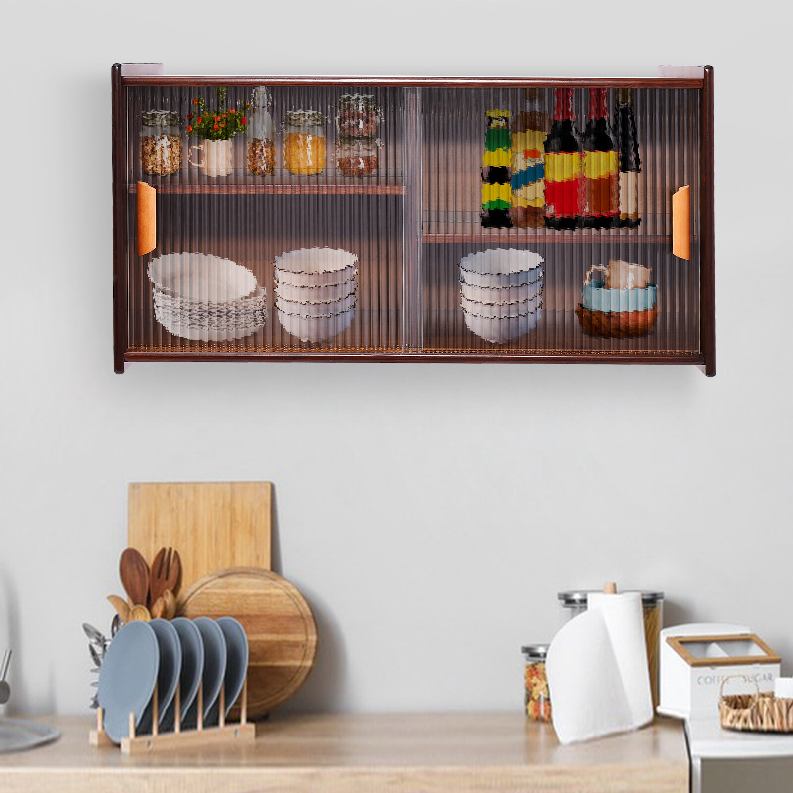 Small Kitchen Cupboard Food Pantry Cabinet Wall Sideboard with Glass Doors New
