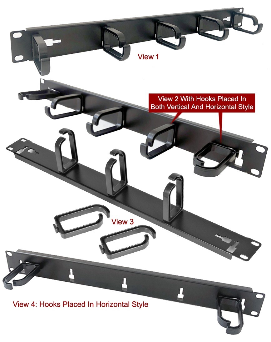1U Cable Organizer Rack With 5 Adjustable Hooks For Data Servers Rack Cabinets