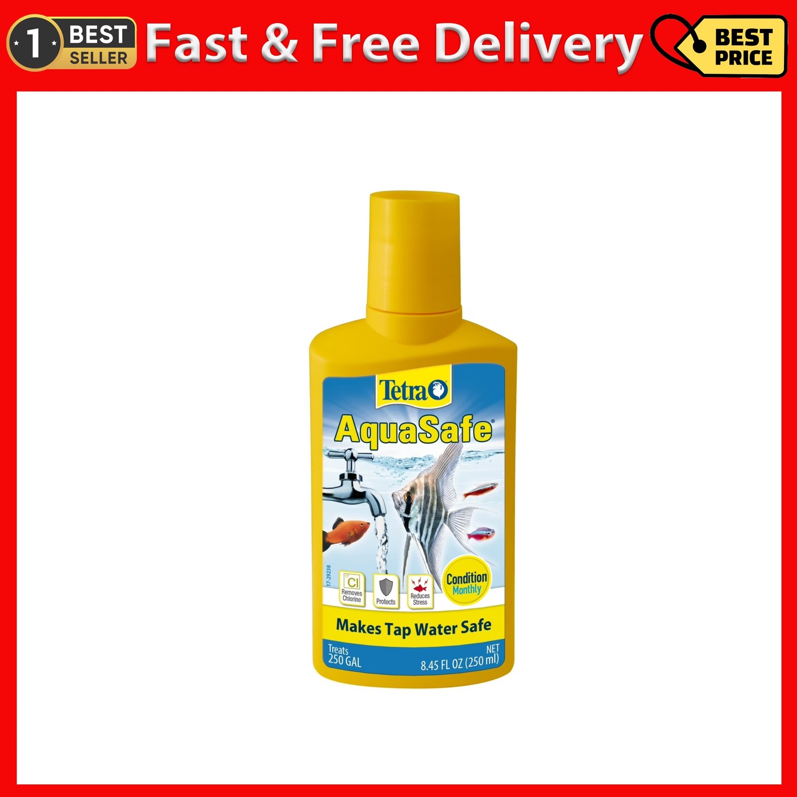 Tetra AquaSafe Fish Tank Aquarium Reduces Stress Water Conditioner, 8.45-Ounce