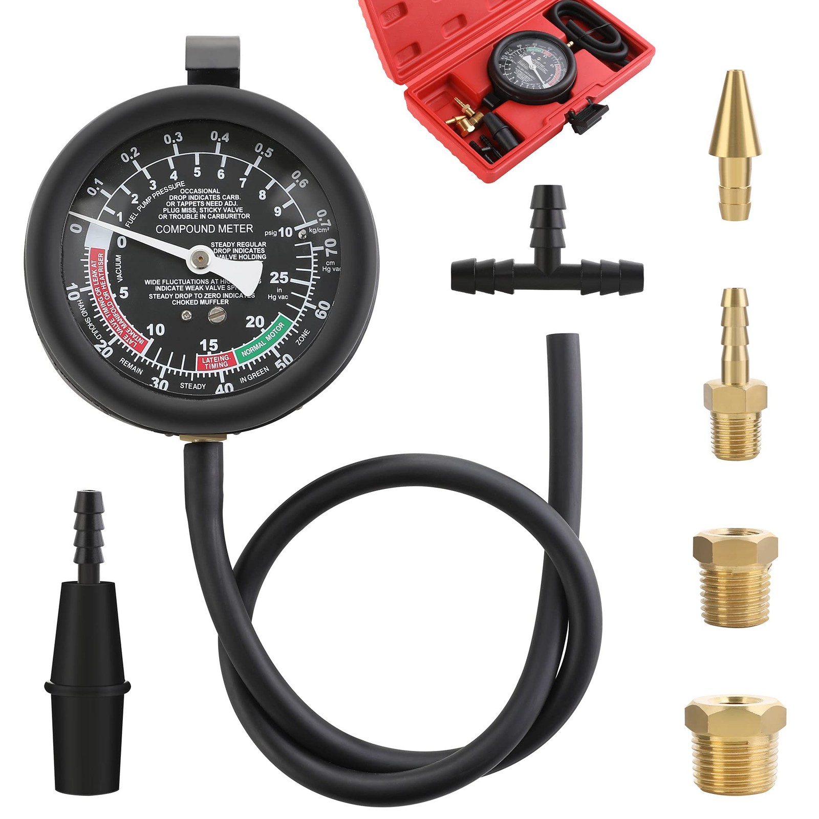 Hromee Fuel Pump and Vacuum Tester Gauge, Carburetor Pressure Black