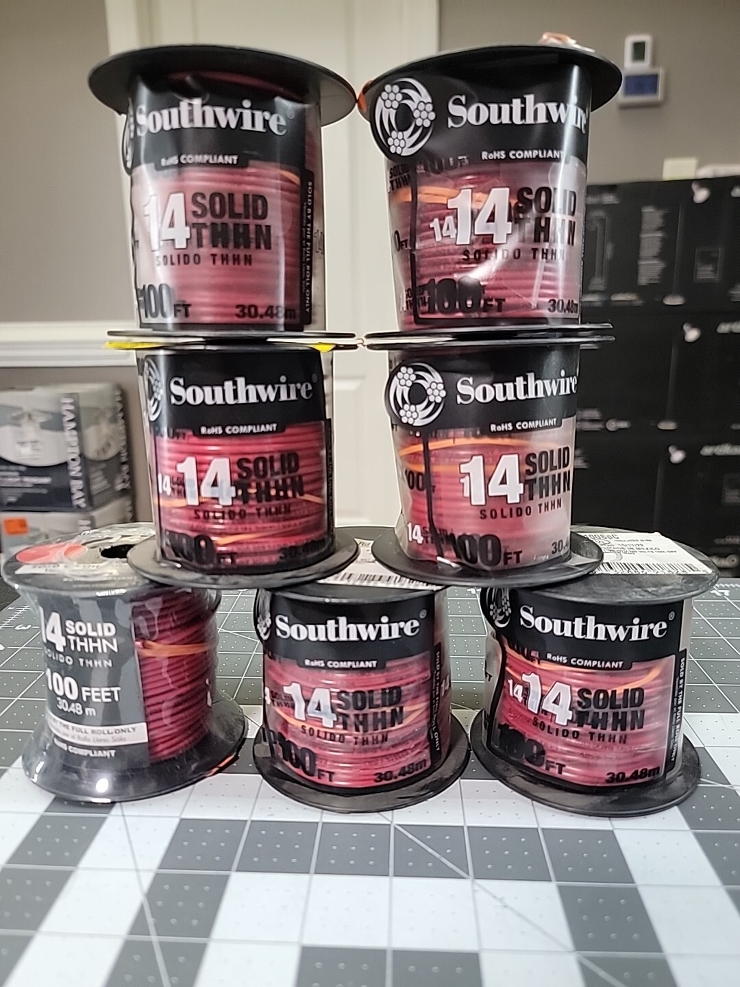[1] Southwire THHN 14 Gauge Solid Wire, 100' per Roll, Red
