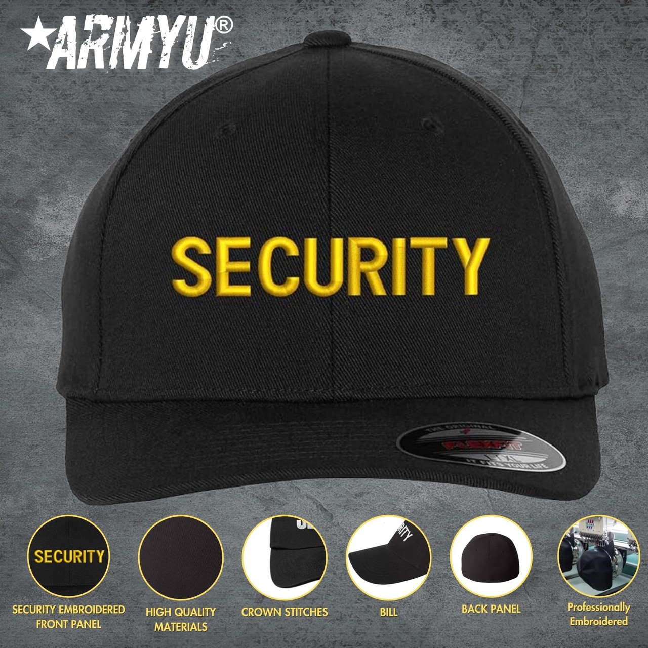 SECURITY Fitted Baseball Hat Uniform Guard Officer Pro-Formance Flexfit Cap