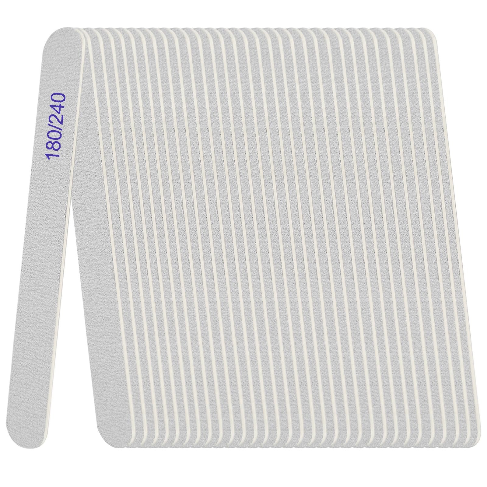 Nail File, Emery Boards for Nails 180/240 24 Pcs Rectangle Grit, Gray