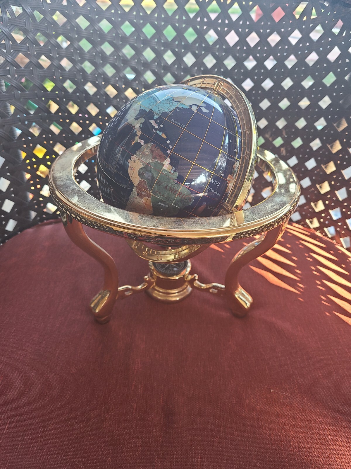 Beautiful World Globe with Stand Compass  Pearl +Map in good shape