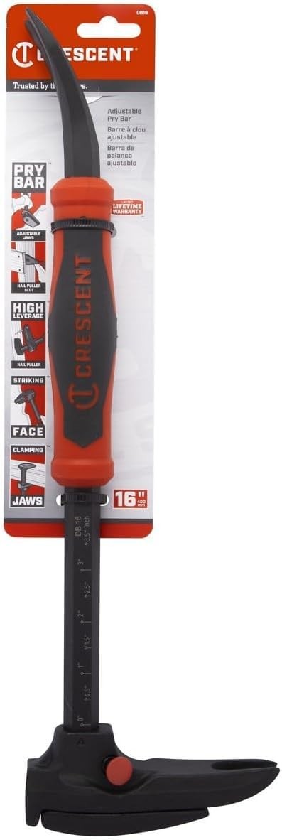 Crescent 16” Adjustable Pry Bar with Nail Puller - DB16 16 inch, Red/Black