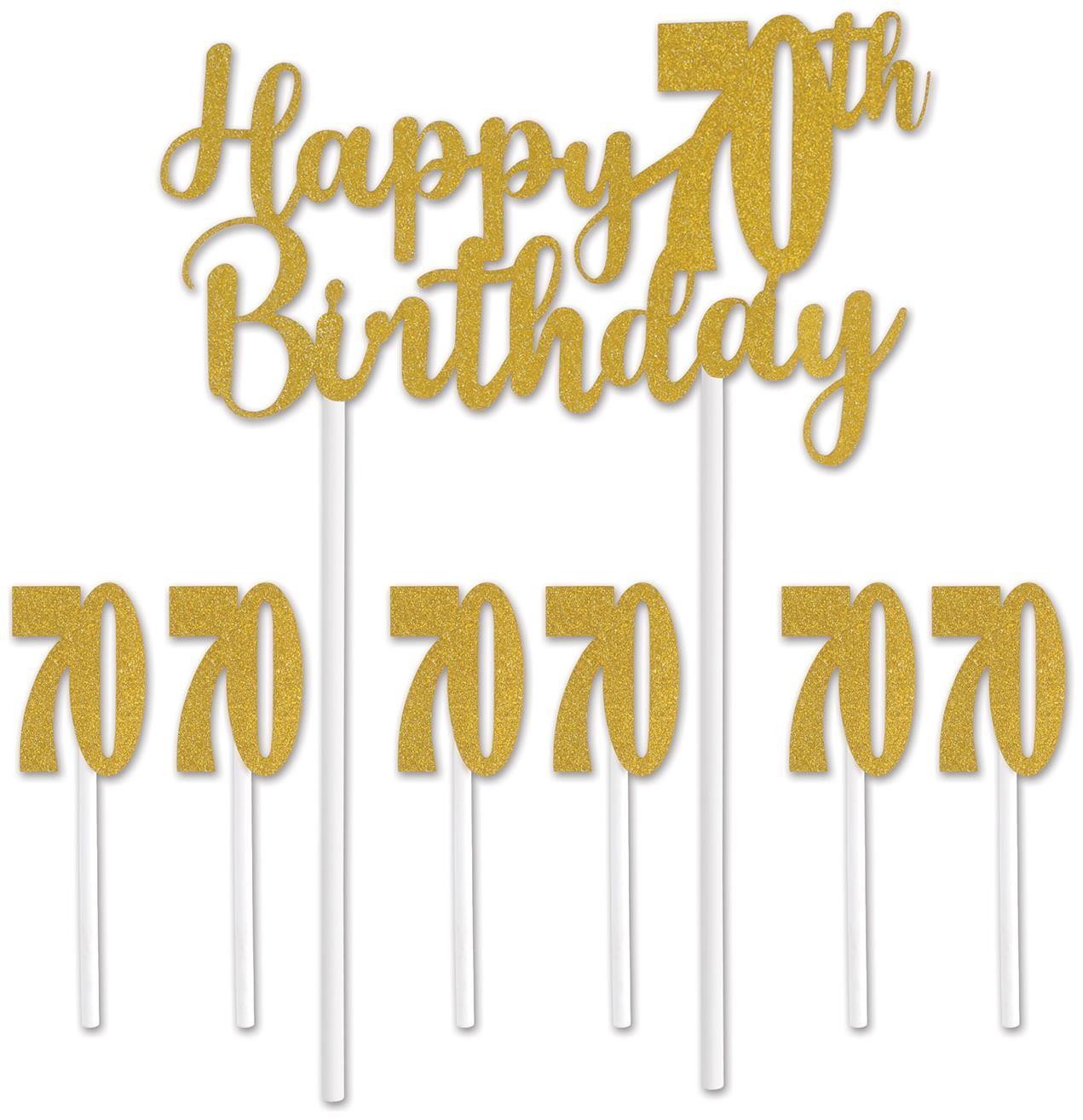 Happy "70th" Birthday Cake Topper of Size 6" x 8¼" - Beistle