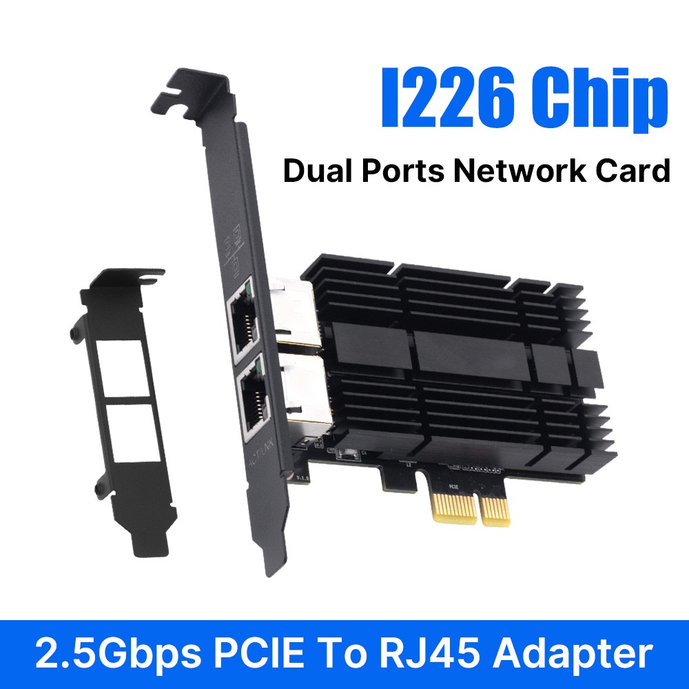 2.5G PCI-E Wired Network Card Intel I226 Chip Dual Port RJ45 Low Latency Gaming