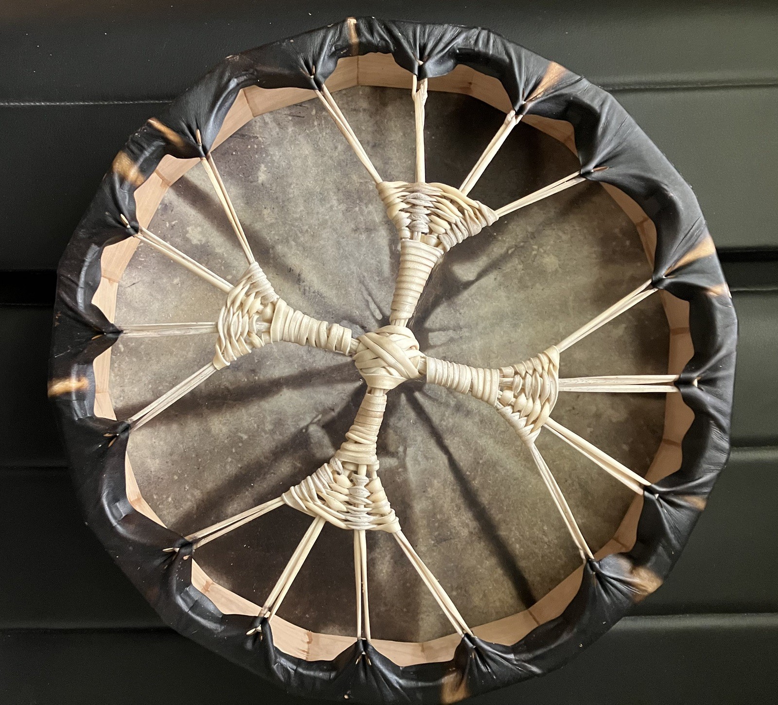 Elk-Skin Hand-Held Drum & Leather Carrying Bag