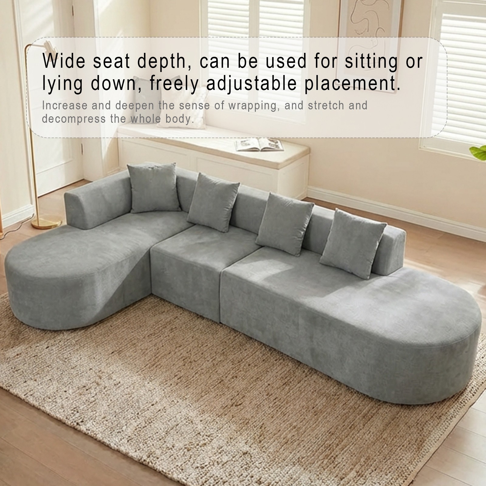 L Shaped Modular sectional couches Sofa,135" Corduroy Boneless Couches with Dee