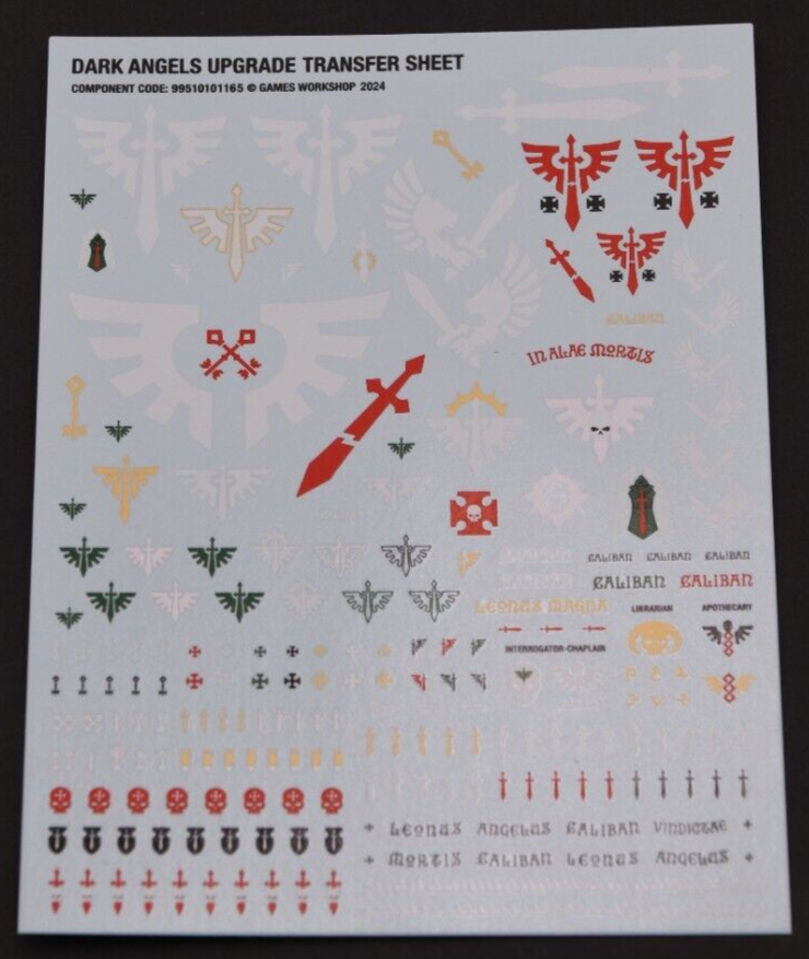 Warhammer 40k Dark Angels Upgrade Transfer Sheet 2024 Version